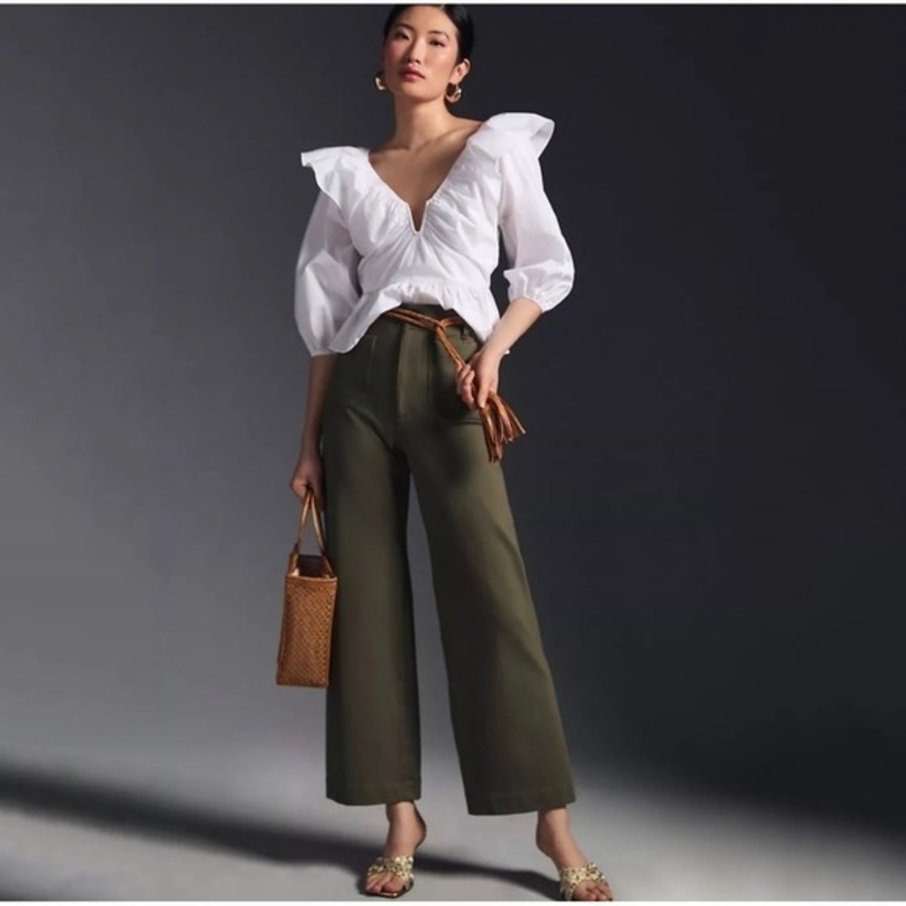NWT Anthropologie Maeve The Colette Wide Leg Boho Corduroy Forest Green Pants 30